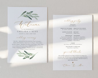 Fan Wedding Program, Printable Greenery Order of Service Template, 100% Editable, INSTANT DOWNLOAD, Fan or Flat Program #081-418WP