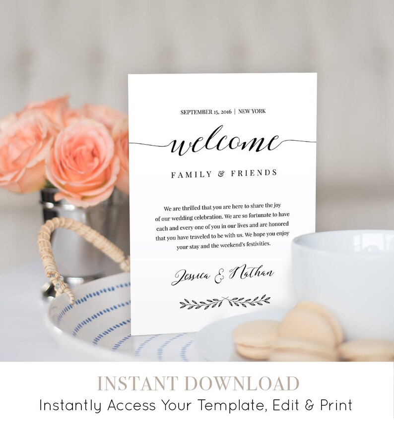 Welcome Bag Letter Template Instant Download Wedding Welcome Bag Note Agenda Editable Template #024-105WB Printable Wedding Itinerary