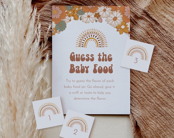 Baby Food Game, Guess the Baby Jar Food, Retro Groovy Baby Shower Game, DIY Editable Template, INSTANT DOWNLOAD, Templett  #050-336BASG