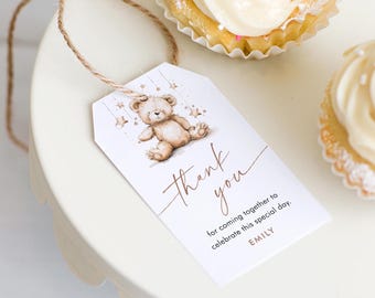 Teddy Bear Favor Tag Template, Thank You Tag, Baby Shower Tag, Birthday, Instant Download, Editable Text, Templett #0063-249FT
