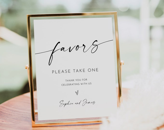 Minimalist Favors Sign, Modern Thank Guests Tabletop Sign, Take A Favor, Editable Template, Instant Download, Templett, 8x10 #0034W-17S