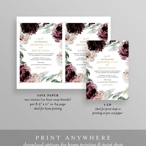 Moody Florals Wedding Invitation Suite Template, 100% Editable Text, Romantic Purple Boho, Invite, RSVP & Detail, INSTANT DOWNLOAD 074A image 4