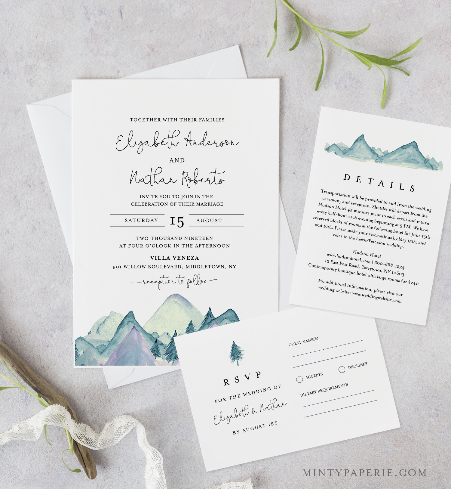 Mountain Wedding Invitation Template, Printable Invite ...