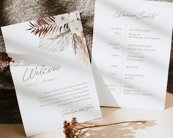 Boho Welcome Letter & Timeline Template, Bohemian Wedding Order of Events, Itinerary, INSTANT DOWNLOAD, 100% Editable Text #0028A-177WB