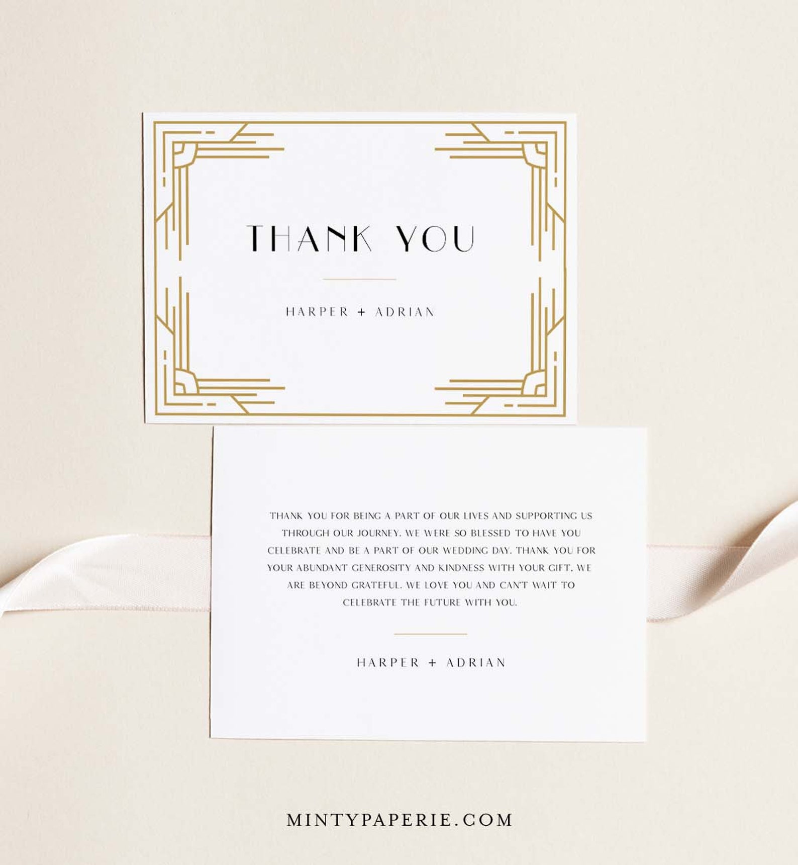 Art Deco Thank You Folded Card Printable Minimal Wedding / Etsy
