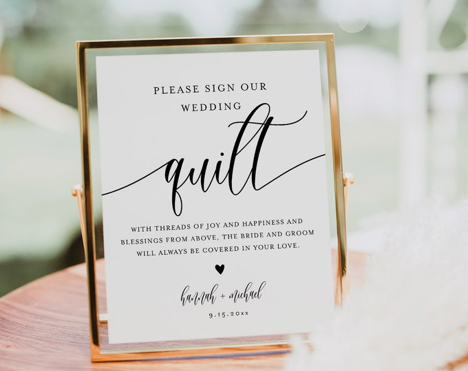 Quilt Guest book Sign, Sign Our Wedding Quilt Guestbook, Editable Template, Minimalist Sign, Instant Download, Templett, 8x10 #008-72S