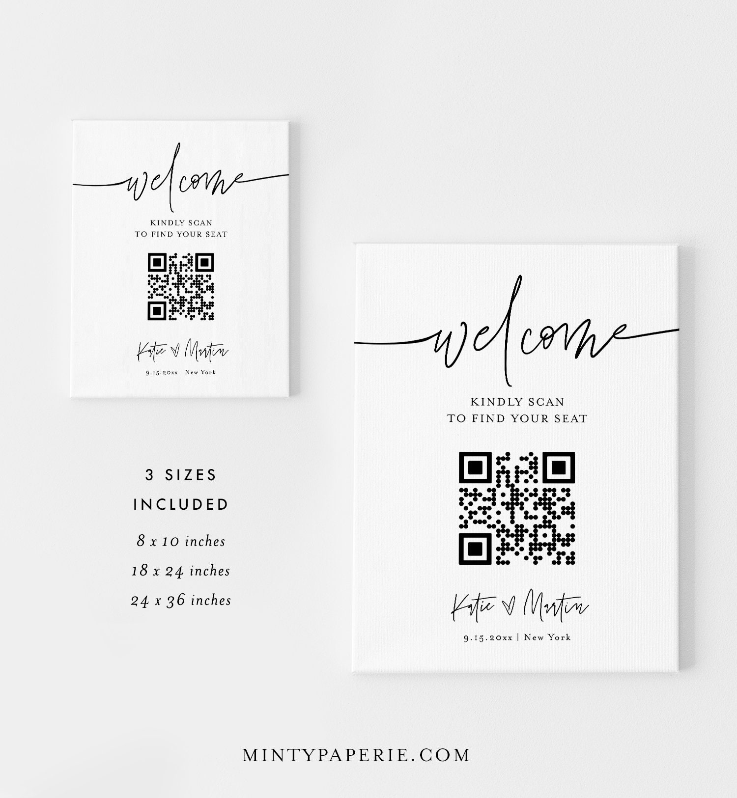 Seating Chart QR Code Sign, Minimalist Wedding Welcome Seating Chart QR Code Sign, Minimalist Wedding Welcome