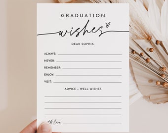 Graduation Wishes Card, Minimalist Graduation Party Game, Advice Card, 100% Editable Template, INSTANT DOWNLOAD, Templett, 5x7 #0032-139AC