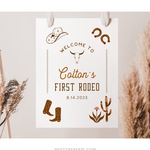 Western Birthday Welcome Sign, Rodeo 1st Birthday Poster, Editable Template, Instant Download, Templett, 18x24, 24x36 #0040-338LS image 2