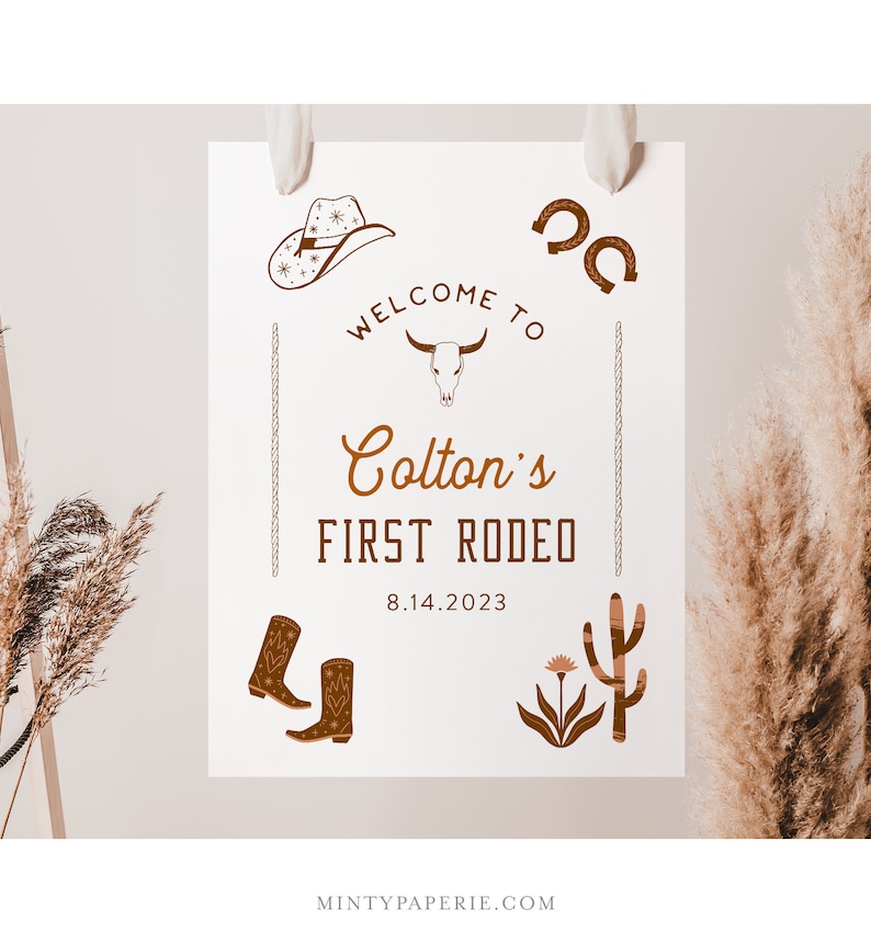 Western Birthday Welcome Sign, Rodeo 1st Birthday Poster, Editable Template, Instant Download, Templett, 18x24, 24x36 #0040-338LS image 2