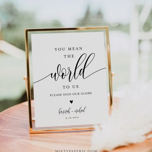 Globe Guest Book Sign, You Mean the World To Us, Wedding Globe Guestbook, Editable Template, Instant Download, Templett, 8x10 #008-75S