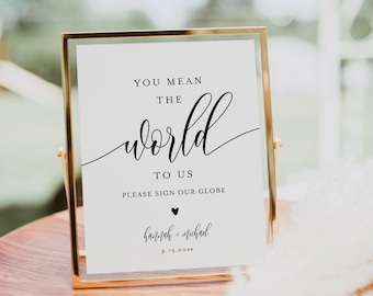 Globe Guest Book Sign, You Mean the World To Us, Wedding Globe Guestbook, Editable Template, Instant Download, Templett, 8x10 #008-75S