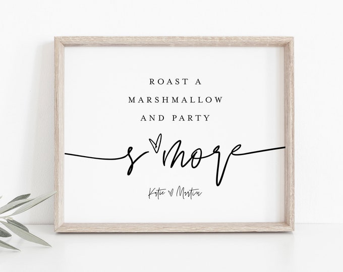 S'more Wedding Sign, Minimalist Bridal / Baby Shower S'mores Station, Roast Marshmallow, 100% Editable Template, Instant Download  #0009-32S