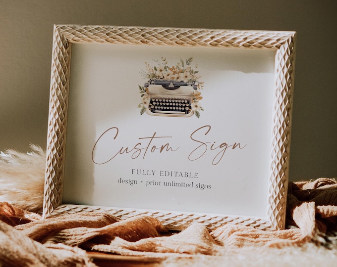Typewriter Custom Sign Template, New Chapter Wedding, Bridal Shower, Baby Shower, Unlimited Signs, Instant Download, Templett #0061-226CS