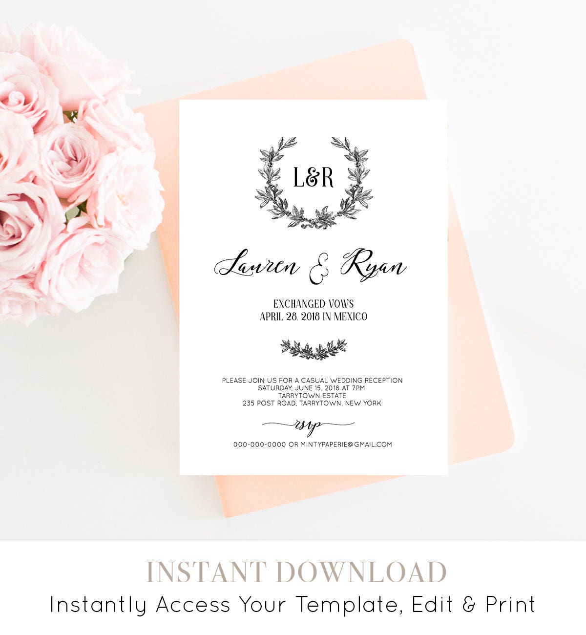 elopement invitation template printable eloped announcement