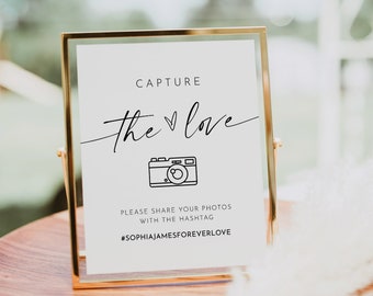 Wedding Hashtag Sign, Social Media Sign, Capture the Love, Editable Template, Instagram Sign, Instant Download, Templett, 8x10 #0034W-16S