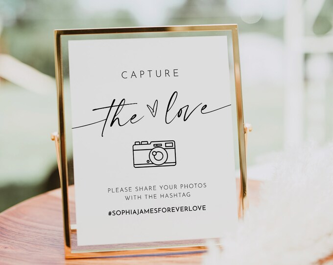 Wedding Hashtag Sign, Social Media Sign, Capture the Love, Editable Template, Instagram Sign, Instant Download, Templett, 8x10 #0034W-16S