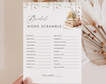 Word Scramble Bridal Shower Game Template, Wildflower Book New Chapter Bridal Shower Puzzle, Instant Download, Templett #0066-21BRG
