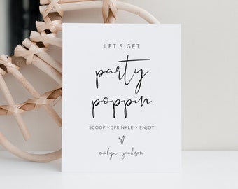 Popcorn Bar Sign, Party Poppin, Popcorn Station, Minimalistische Bruiloft / Bruids / Babyshower, Bewerkbare Sjabloon, Instant Download #0031-24S