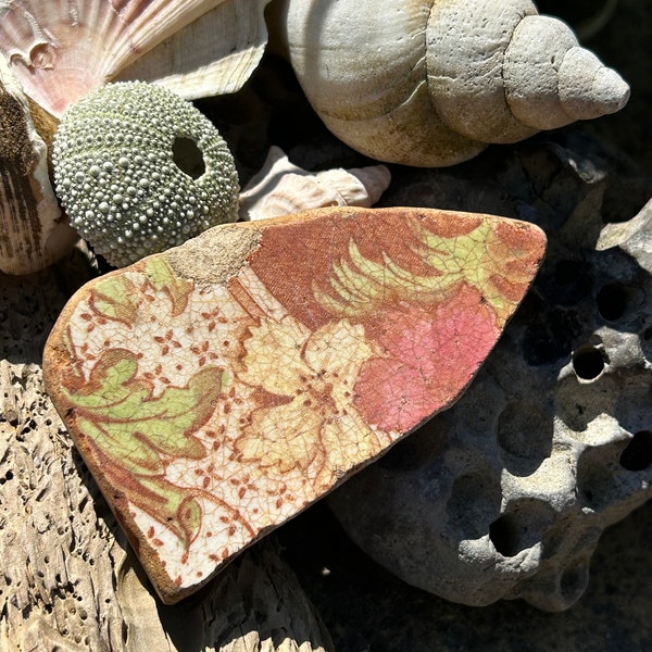 Victorian flower pretty pattern tile piece sea pottery Scottish beach find