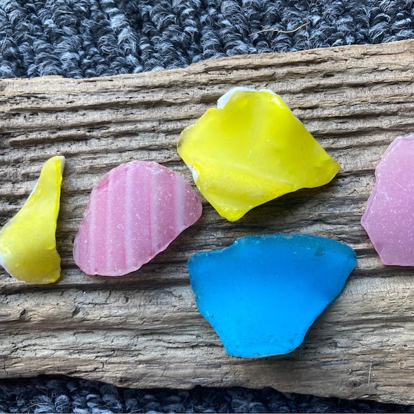 Stunning scottish sea glass pink yellow and turquoise flash glass sea glass pieces