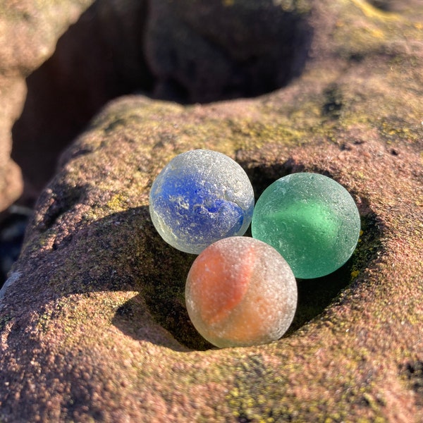 Scottish Seaglass marble vintage marble trio of seaworn beach finds