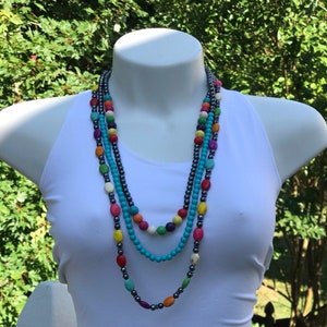 Beaded Jewelry, Layered Necklace, Christmas Gift, Colored Necklace, Boho Necklace, Boho Jewelry, Multi Strand Necklace, Chic
