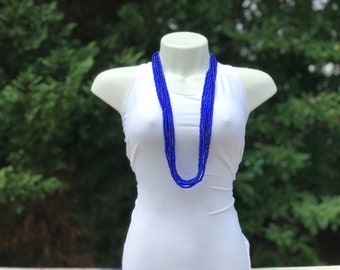 Blue Necklace/Beaded Necklace/Cobalt Blue/Seed Bead Necklace/Bohemian Necklace/Royal Blue Necklace/Beaded Statement/Gift for Her