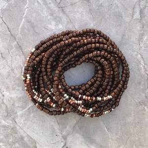 Bronze Wrap Bracelet, Long Copper Stretch Bracelet, Bohemian, Stackable Bracelet, Seed beads Bracelet.