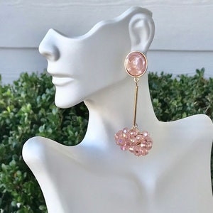 Coral Dangle Earrings, Cluster Dangle, Bohemian Coral Earrings,Drop Dangling Stud Earrings, Pink Coral Salmon Earrings