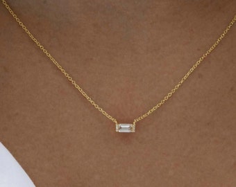 Baguette Necklace, Diamond Necklace, Gift for Her, Emerald Cut Necklace, Minimalist Necklace, Dainty Necklace, Anniversary Gift