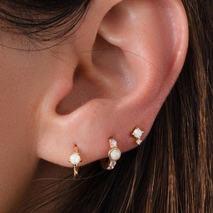 Opal Earrings, Small Gold Hoop Earrings, Opal Hoops, Huggie Hoop Earrings, Aesthetic Earrings, Opal Jewelry Minimalist Earrings Gift for Her