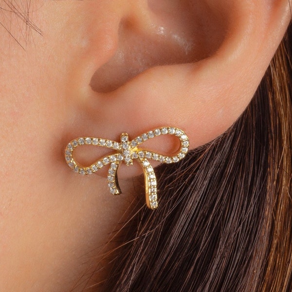Bow Earrings, Ribbon Earrings, Earrings, Gift for Her, Stud Earrings, Girls Earrings, Minimalist Earrings, Gold Bow Earrings, Cute Earrings