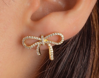 Bow Earrings, Ribbon Earrings, Earrings, Gift for Her, Stud Earrings, Girls Earrings, Minimalist Earrings, Gold Bow Earrings, Cute Earrings