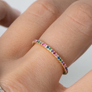 Rainbow Ring Eternity Band, Multicolor Ring, Stackable Rainbow Ring, Rainbow CZ Ring, Rainbow Jewelry, Stackable Rings, Gift for Her image 1