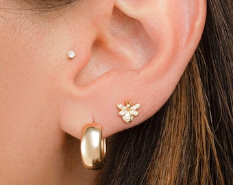 Tiny Bee Stud Earrings • CZ Honeybee Dainty Earrings • Minimalist
