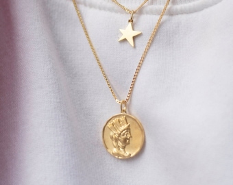 Medallion Necklace Gold Medallion Coin Necklace Silver Medallion Coin Necklace Christmas Gift for Her Gold Medallion