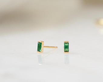 Emerald Earrings, Birthstone Jewelry, Tiny Stud Earrings, Small Stud Earrings, Minimalist Earrings, Gemstone Earrings, Gift For Her