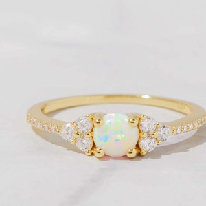 White Opal Ring, Opal Stacking Ring, White Opal and CZ Ring, Dainty Gold Opal Ring, Sterling Silver Opal Ring, Delicate Opal Ring, Gold Opal