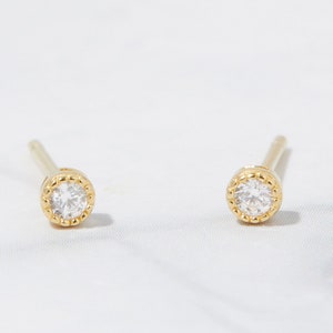 Tiny Diamond Stud Earrings, 3mm CZ Studs, Dainty Stud Earrings, Small Stud Earrings, Cartilage Piercing Stud Earrings, Minimalist Earrings