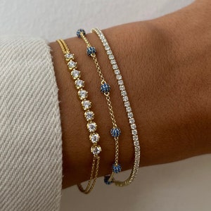 Beaded Bracelet, Sapphire Bracelet, Gold Bracelet, Diamond Bracelet, Gift for Her, Dainty Bracelet, Minimalist Bracelet, Stacking Bracelet