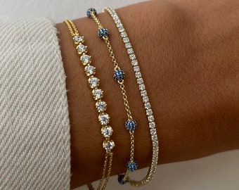 Beaded Bracelet, Sapphire Bracelet, Gold Bracelet, Diamond Bracelet, Gift for Her, Dainty Bracelet, Minimalist Bracelet, Stacking Bracelet