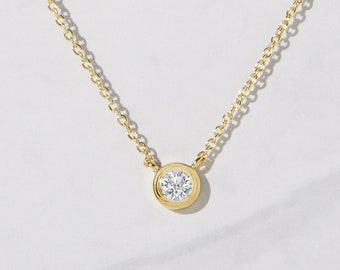 Solitär Halskette, zierliche Bezel Halskette, Diamant Halskette, zierliche Halskette, Layering Halskette, Geschenk für sie, Weihnachtsgeschenk