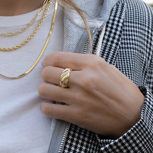 Croissant Ring, Gold Croissant Ring, Twist Ring, Chunky Ring, Dome Ring, Statement Ring, Twisted Ring, Rope Ring Gift for Her Christmas Gift