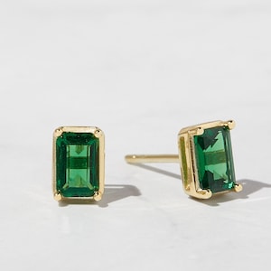 Emerald Earrings, Baguette Earrings, Green Earrings, Baguette Earrings, Gemstone Earrings, Stud Earrings, Emerald Jewelry, Gifts for Her