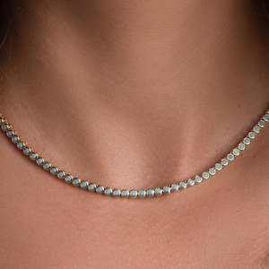 Collar de turquesa, collar de tenis, collar de capas, joyería de turquesa, joyería delicada, joyería de verano, regalo de dama de honor, regalo para ella