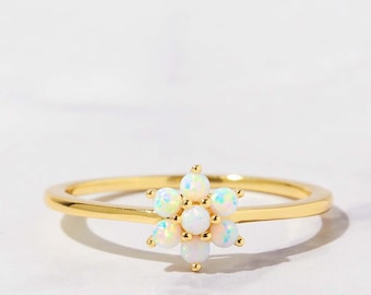 Dainty Opal Ring, Opal Stacking Ring, White Opal and CZ Ring, Gold Opal Ring, Sterling Silver Opal Ring, Delicate Opal Ring, Bridesmaid Gift