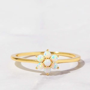 Dainty Opal Ring, Opal Stacking Ring, White Opal and CZ Ring, Gold Opal Ring, Sterling Silver Opal Ring, Delicate Opal Ring, Bridesmaid Gift image 1