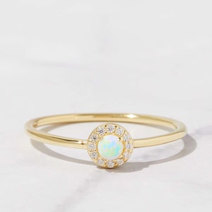 Dainty Opal Ring, Opal Stacking Ring, White Opal and CZ Ring, Gold Opal Ring, Sterling Silver Opal Ring, Delicate Opal Ring, Bridesmaid Gift