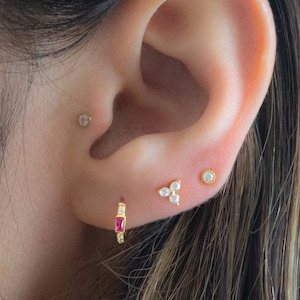 Baguette Ruby Huggies Earrings Gold Tiny Hoops Dainty Hoops Sterling Silver Small Hoop Earrings July Birthstone Gold Huggie Earrings Gift
